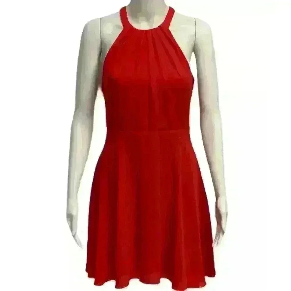 Express fit and flare  red orange women's A-line orange dress sleeveless size 4